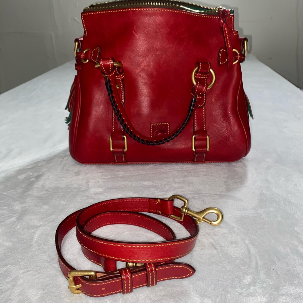 Dooney & Bourke Red Florentine Leather Satchel 
Gold Tone Brass Hardware